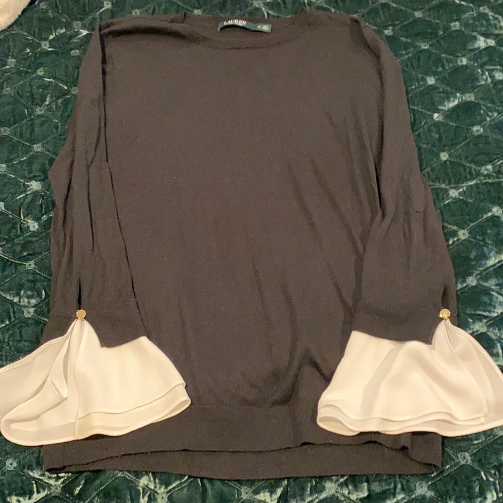 Women’s Lauren Ralph Lauren black sweater w white flowy cuffs